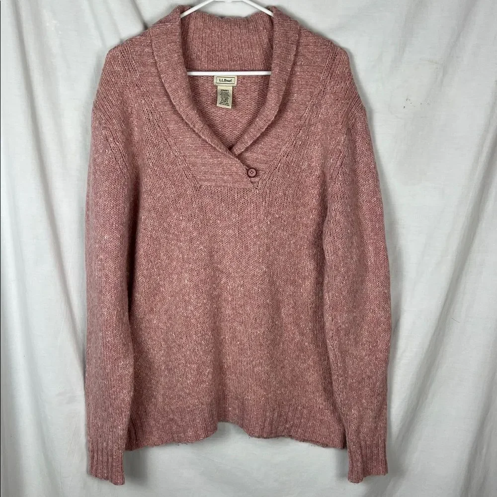 Pink Knit L. L. Bean Wool Cotton Blend Sweater
